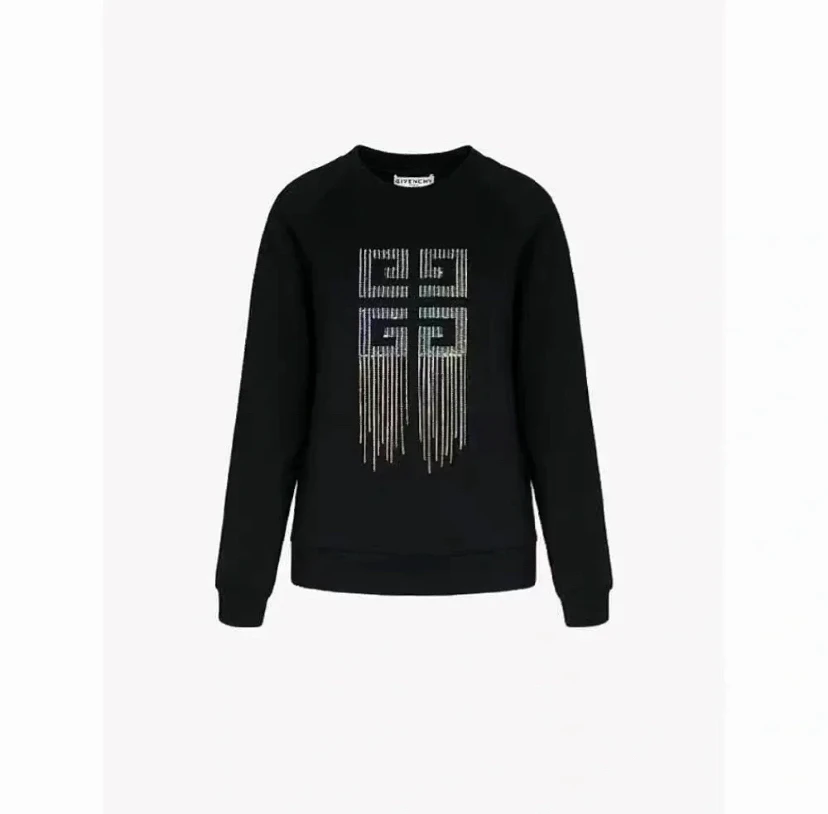 95新 Givenchy/纪梵希 黑色亮片流苏水钻logo卫衣XS码2399