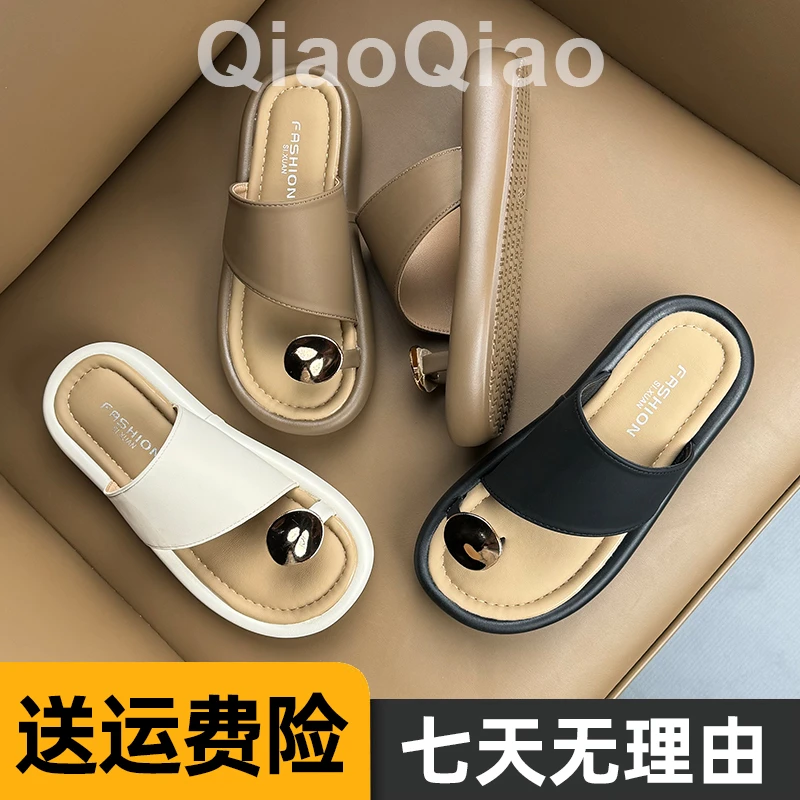 韩版夏季套趾凉拖鞋女外穿2025新款平底防滑海边沙滩度假一字拖鞋