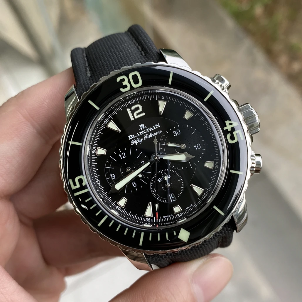 95新 Blancpain 宝珀五十噚绅士黑潜水表精钢表盘45毫米