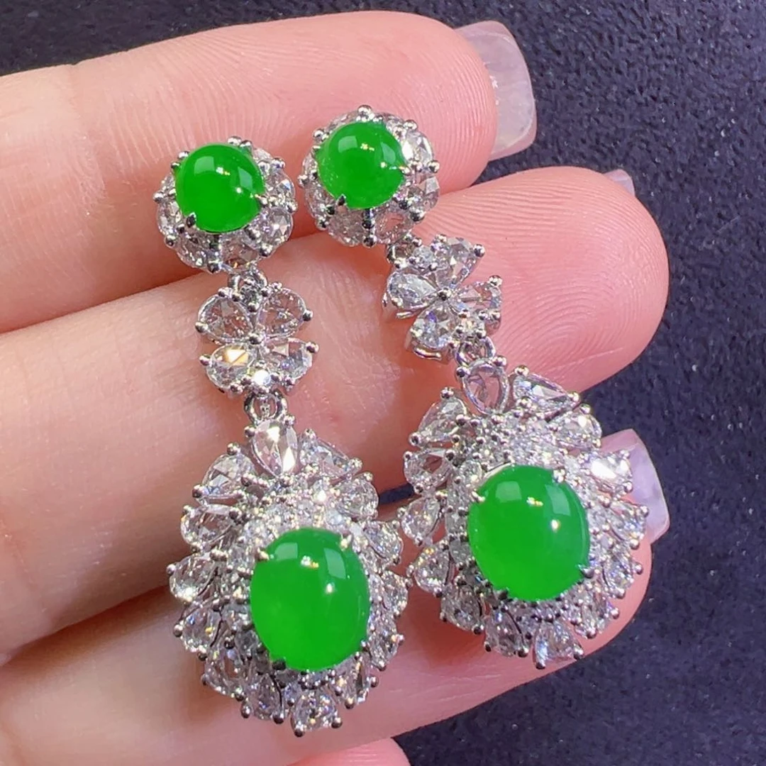 翡翠18K金镶嵌耳饰耳坠