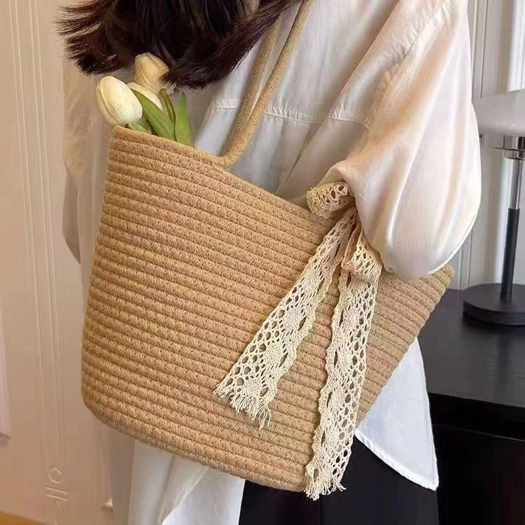 25新款夏季L&V森系文艺大容量编织包草编包欧若风单肩编织包女款