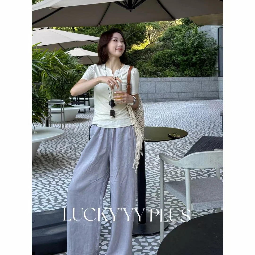 LUCKYYY 【小绿】定制莱赛尔亚麻高品质亨利领舒适透气短袖T恤B1388