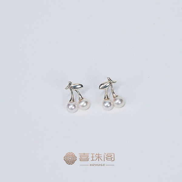 喜珠阁【小放专属】S925银淡水珍珠无核白珠小樱桃系列耳钉5-6mm