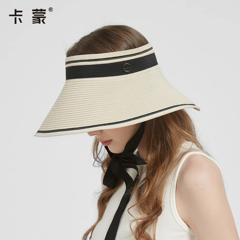 女式遮阳防晒帽女新款防紫外线飘带渔夫帽大帽檐空顶蛋卷草帽