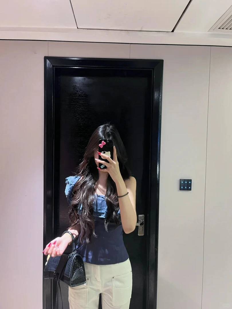 2025夏季新款御姐气质立体刺绣双层领百搭斜肩上衣配高腰牛仔裤女