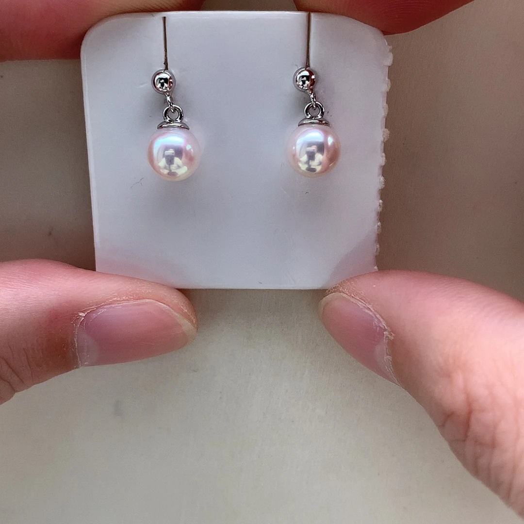 海水珍珠耳坠银S925镶嵌7mm ak