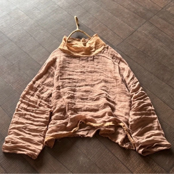 14416文艺复古高支苎麻印花宽松休闲上衣文艺轻薄堆堆领衬衫