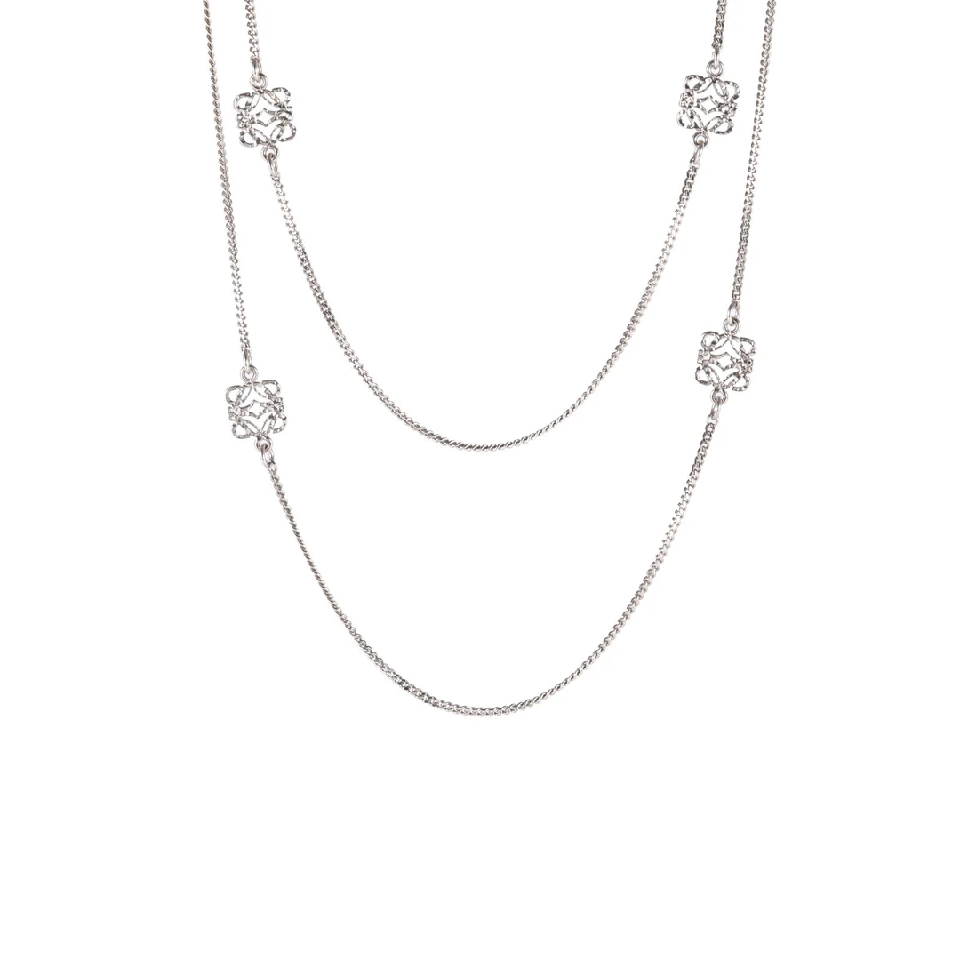 95新 Cartier/卡地亚 花花AG925 银 中古 罗意威 LOGO 长款毛衣链