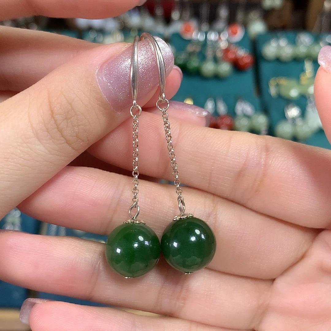 和田玉银S925镶嵌耳饰卡12左右