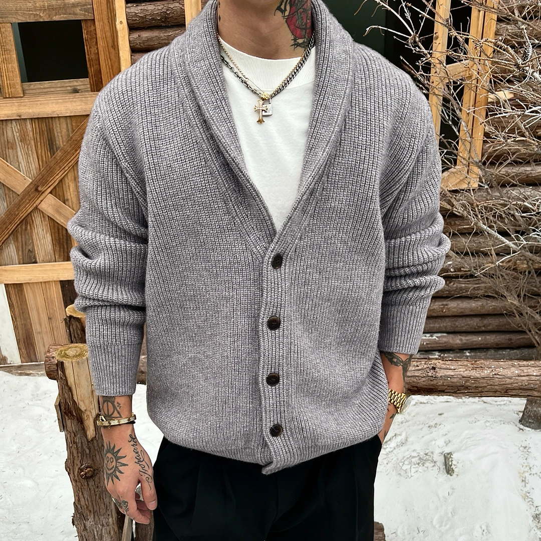 OXFREAK「重磅粗针 青果领」老钱风排扣开衫毛衣男秋冬加厚针织衫