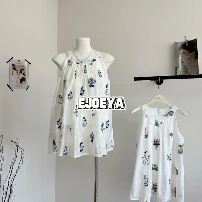 EJOEYA白水女公主法式绣花挂脖雪纺衫女春夏高级感独特别致小上衣