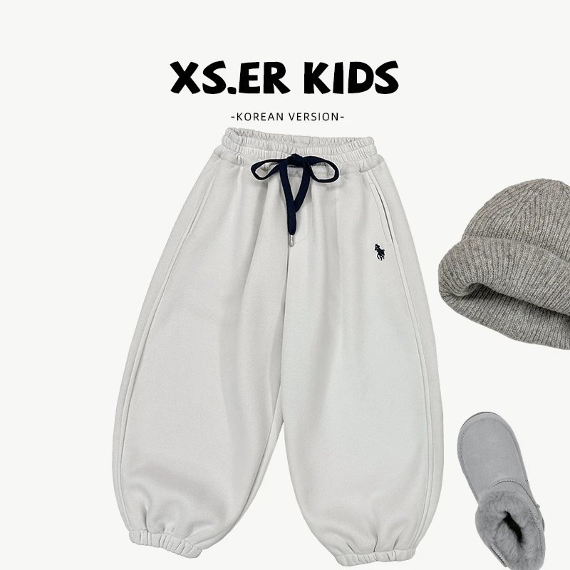 【小首尔】原版-现货男童卫裤冬季宽松加绒加厚裤子HBB6273