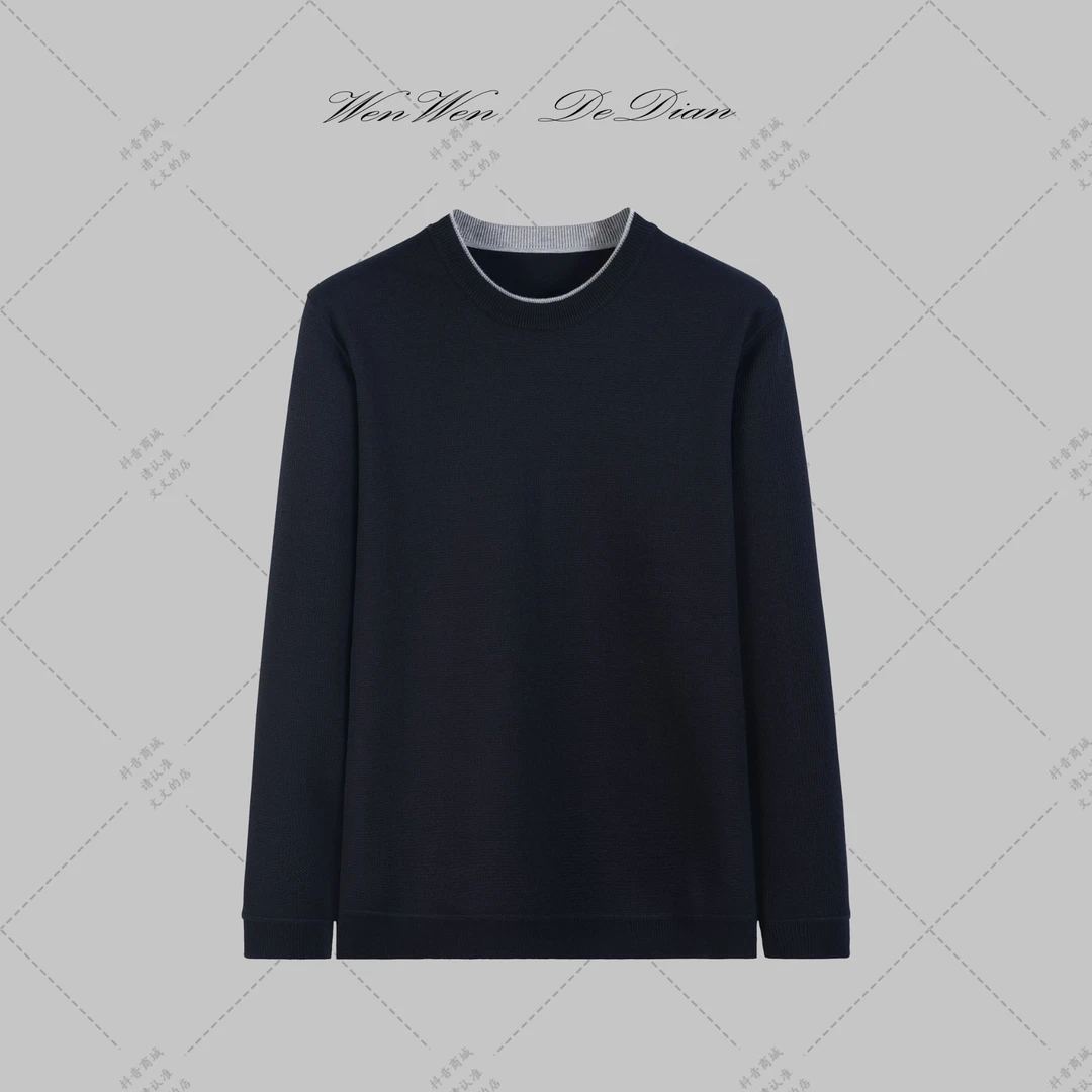 【美丽诺绵羊毛高定面料】‘加绒加厚’秋冬男士休闲圆领针织衫N9820