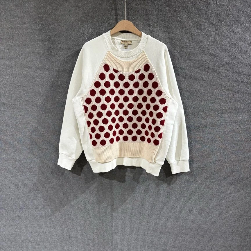 99新 BURBERRY/博柏利 秀款针织拼接波点卫衣 M码/6843