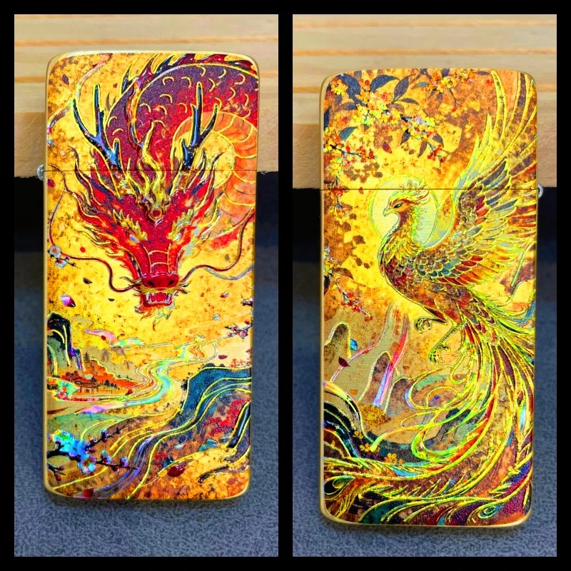 佐罗二代3D立体浮雕珐琅彩绘鎏金防风超薄创意黄铜防爆卡片打火机