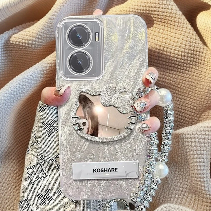 自带镜头膜VIVOY77手机壳全包V2219A软壳y77镶钻kt猫镜子羽纱保护