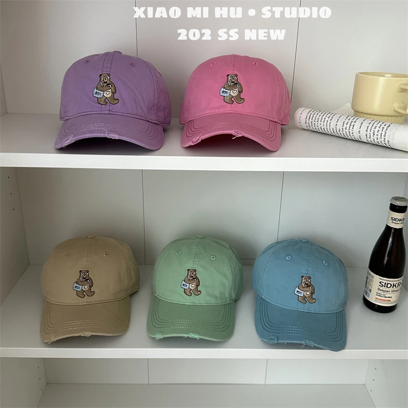 时尚春秋新款刺绣小熊男女儿童鸭舌帽韩版洋气百搭宝宝棒球帽潮