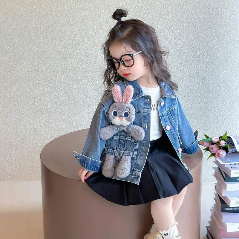 女童牛仔外套2025新款儿童春秋装韩版洋气女宝宝兔子时髦牛仔衣潮
