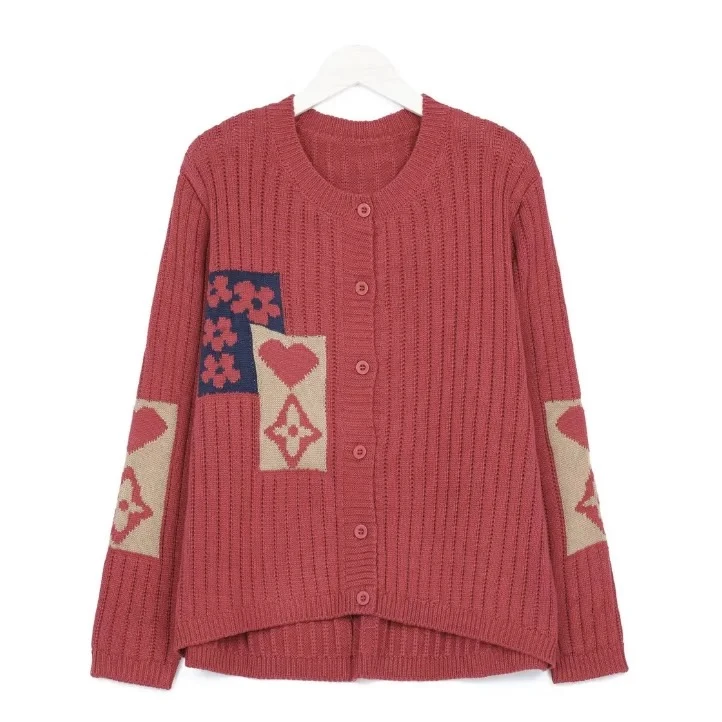 【马西尼】春季文艺范单排扣软棉线圆领针织开衫外套