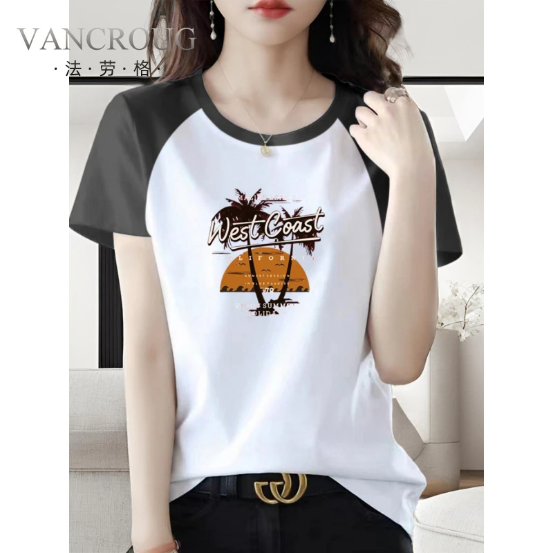 法劳格棉拼色插肩短袖t恤女2025夏季新款拼接撞老钱风松弛感女