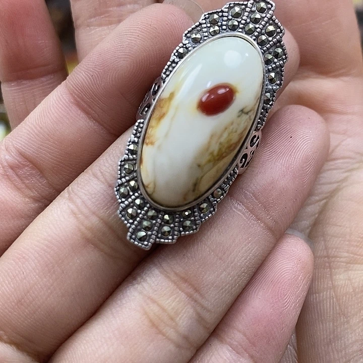 琥珀银S925镶嵌戒指戒指