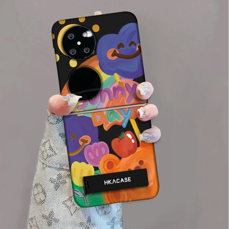 适用华为pocket2手机壳彩色涂鸦折叠屏无边框全包保护套