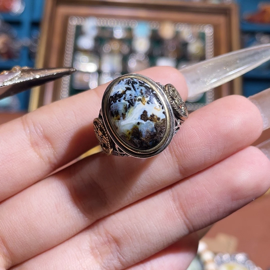 琥珀银S925镶嵌戒指