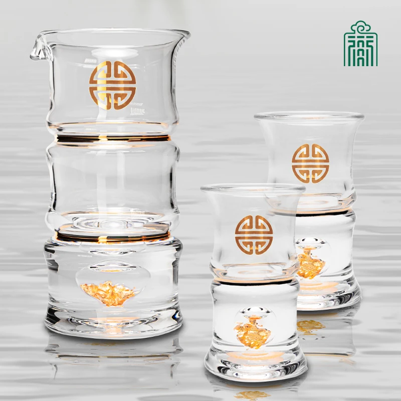恭王府 步步高升竹间醉 竹节酒具套装 高档透明加厚主人杯酒杯