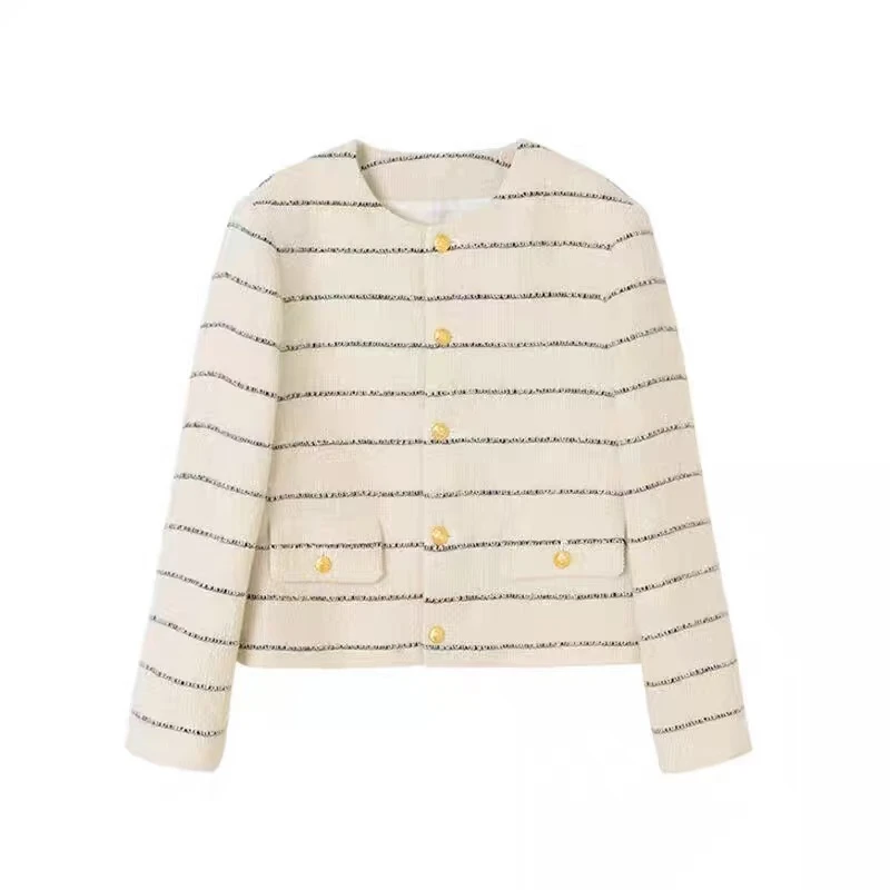 SS25073  羊毛条纹小香风外套