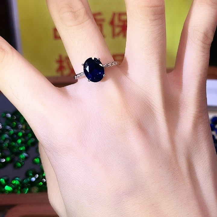 蓝宝石戒指银S925镶嵌