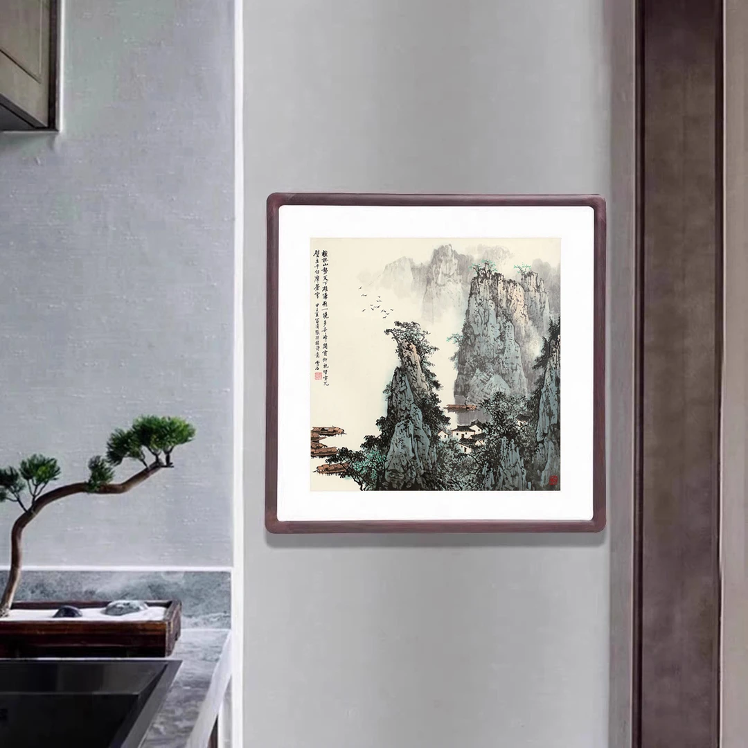 桂林山水斗方国画新中式客厅玄关风景装饰画办公室背景墙书房壁画