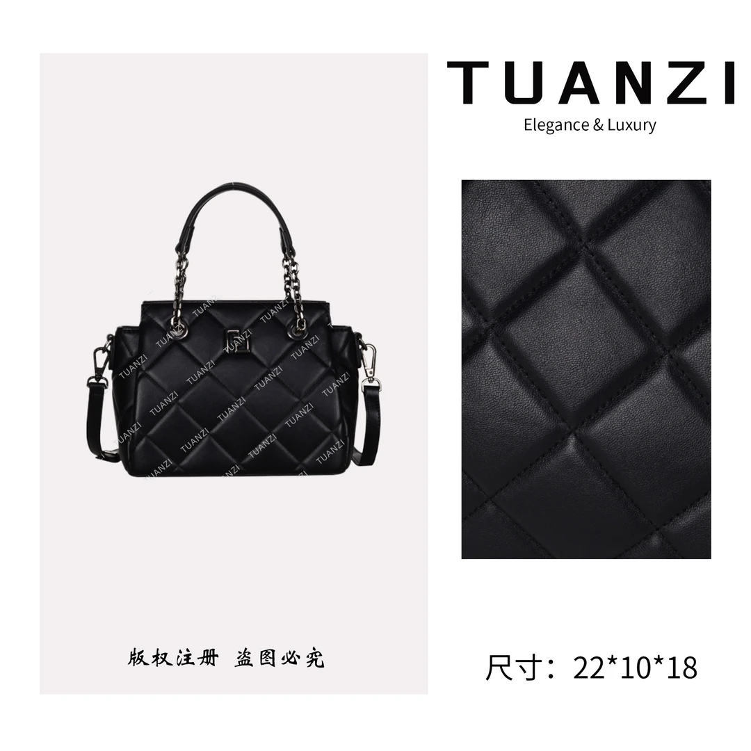 TUANZI『纪老师家』新款22cm菱格纹手提单肩女包 GQ-1815-黑色
