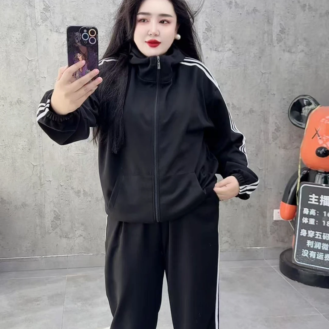 韩版趴条宽松时尚运动春秋百搭显瘦休闲套装