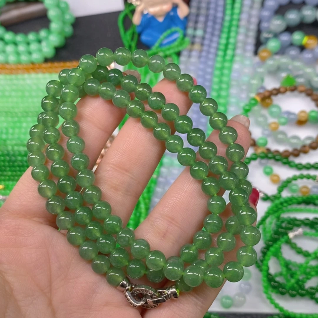 颈饰未镶嵌翡翠缅甸天然翡翠冰种油绿项链6.6