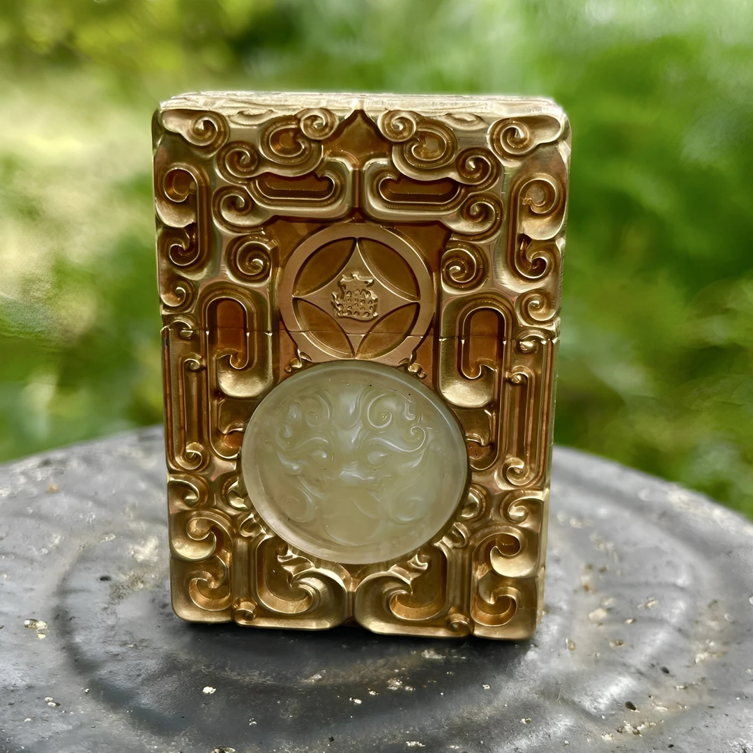 饕餮貔貅招百财老板机，翡翠玉石镶嵌黄铜工艺打火机，升级改装内胆