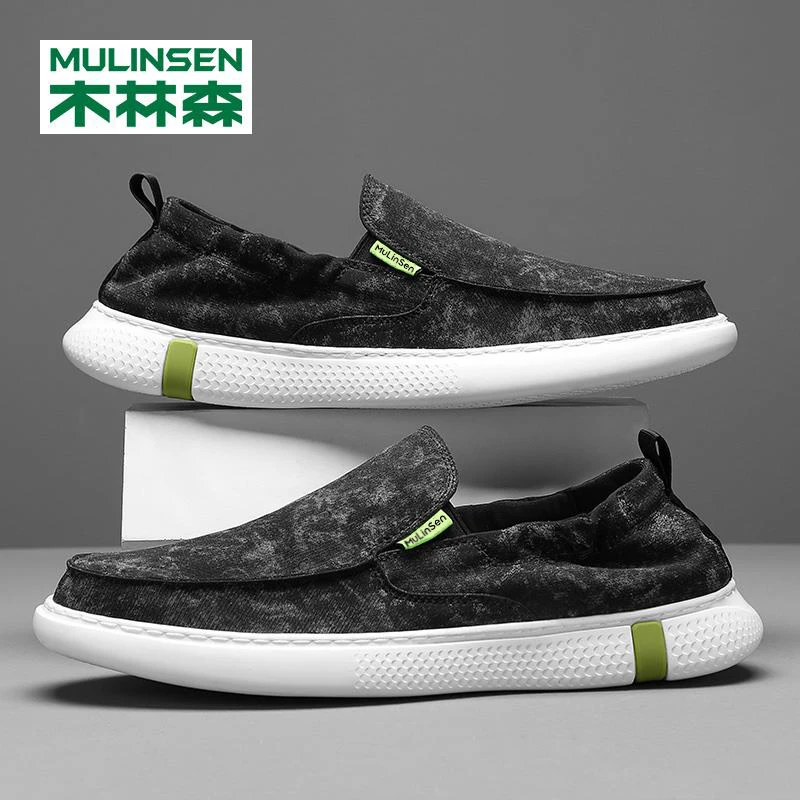 木林森男鞋子夏季透气一脚蹬老北京布鞋薄款休闲帆布鞋冰丝豆豆鞋