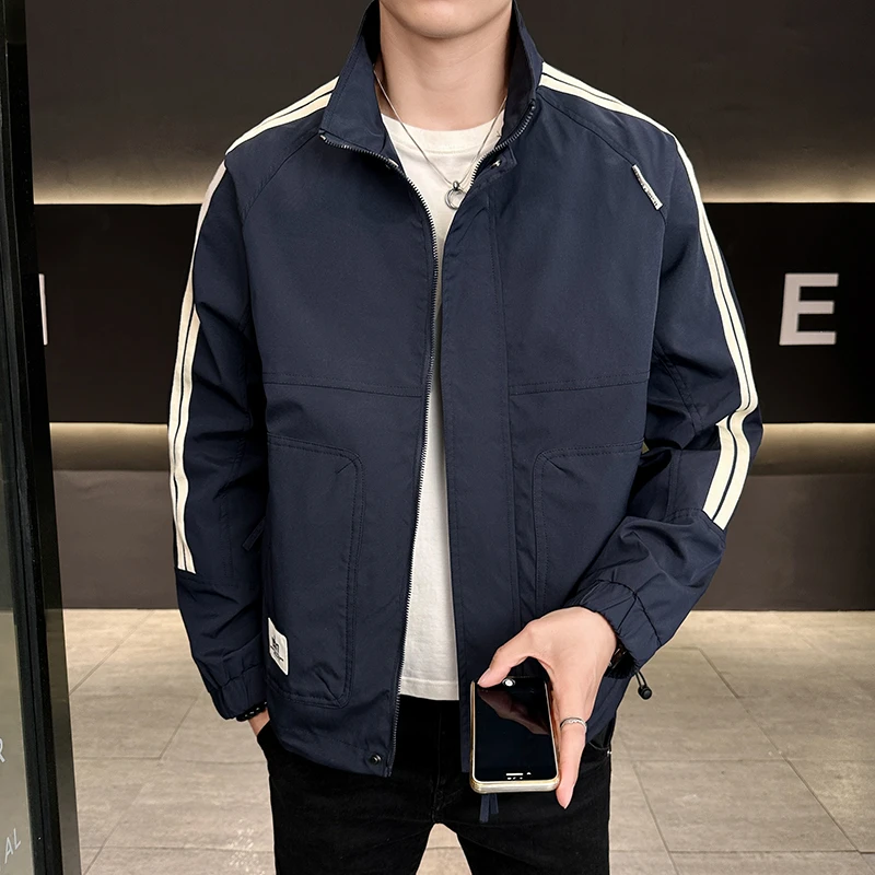 帅气外套2025春秋新款男士百搭条纹痞帅工装时尚上衣服休闲夹克