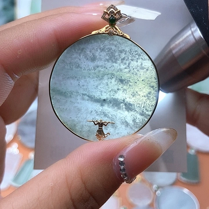 翡翠18K金镶嵌吊坠(不含链)