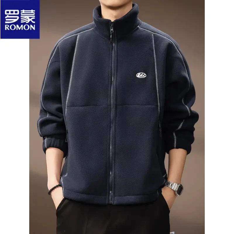 罗蒙秋冬新款高端美式复古休闲设计立领夹克外套男士宽松舒适上衣