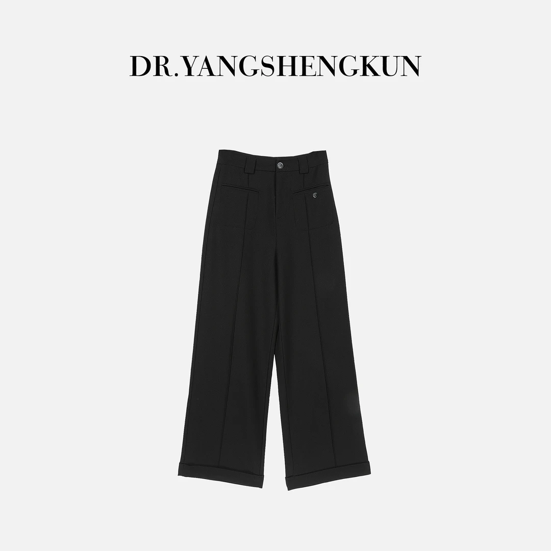 DR杨圣坤新款简约通勤裤子挺括有型卷边直筒休闲裤女YM2502-1521