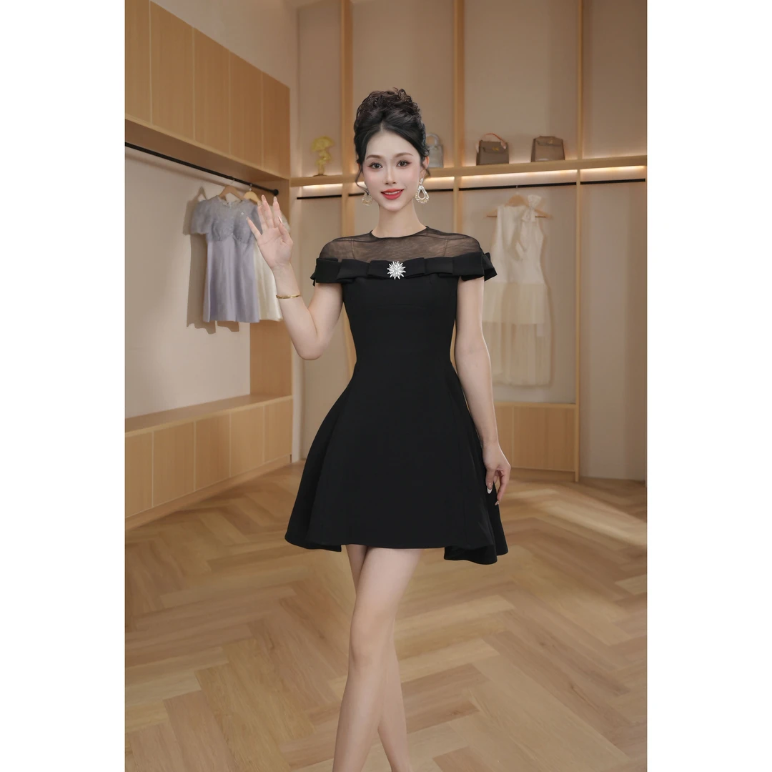 【设计师定制】气质优雅法式小黑裙显瘦高腰设计感连衣裙9056