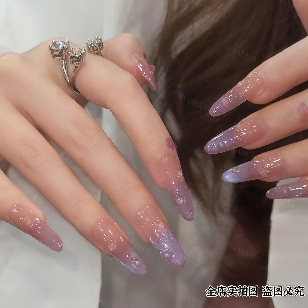 仲夏夜之梦-三月兔渐变紫色猫眼春季新品轻奢气质甲片美甲穿戴甲