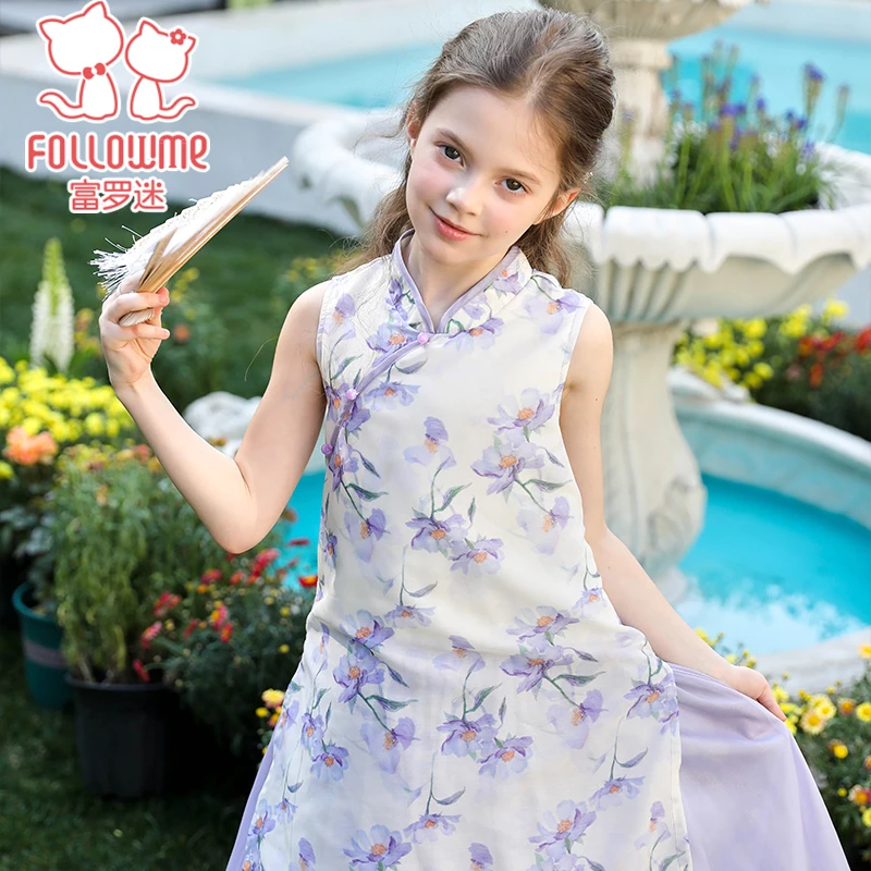 富罗迷新中式改良旗袍连衣裙女童2025夏季新款假两件F5B7348L