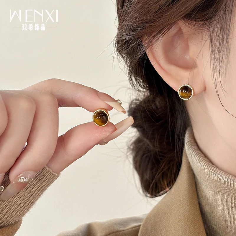 铜合金耳饰 复古美拉德圆形耳环高级感轻奢小众耳扣时尚秋冬耳饰