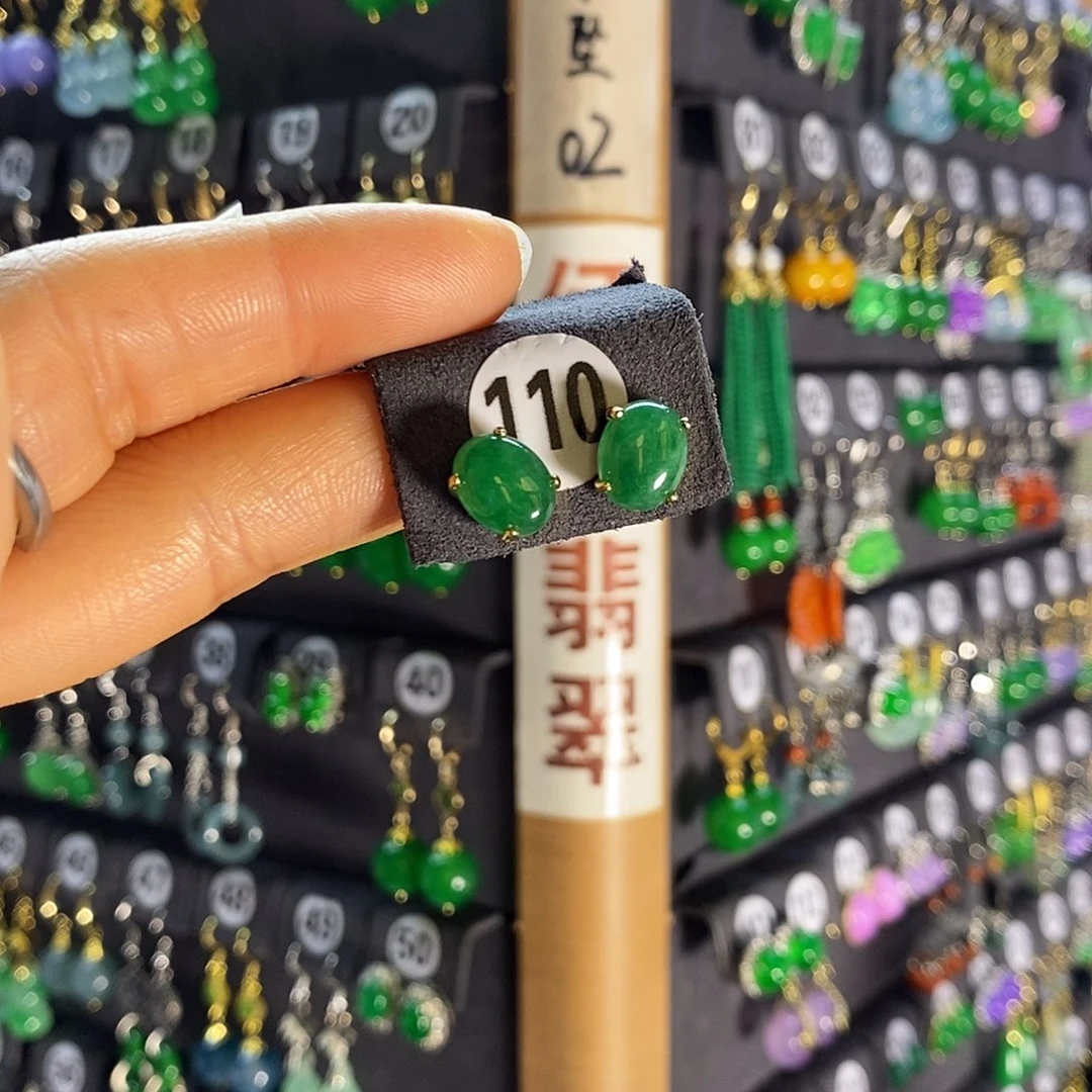 银S925镶嵌翡翠耳饰110