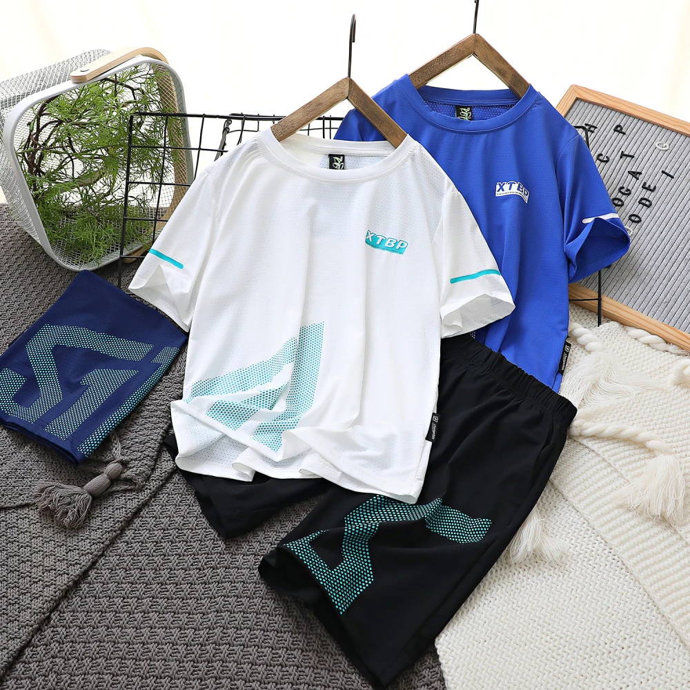 亲子装男童速干短袖T恤运动短裤2025夏季运动套装薄款透气2件5171