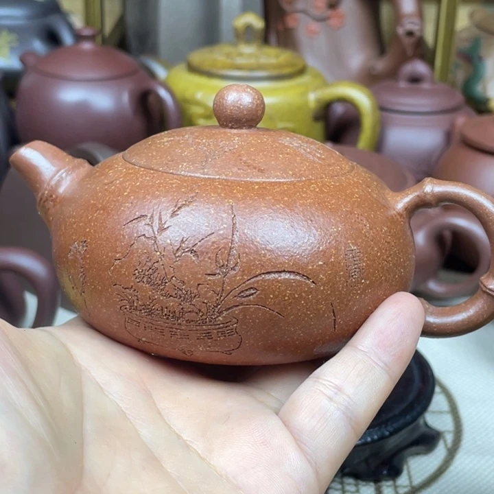 清***泉茶壶紫砂紫砂壶粗砂金降坡竹节西施200cc