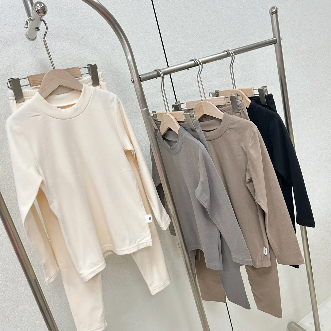 秋冬季儿童纯色半高领中大童保暖家居服套装 22751