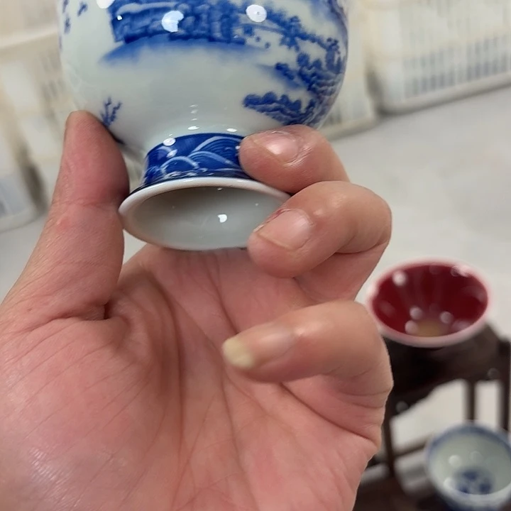 瓷片江珊如此多娇高脚杯景德镇