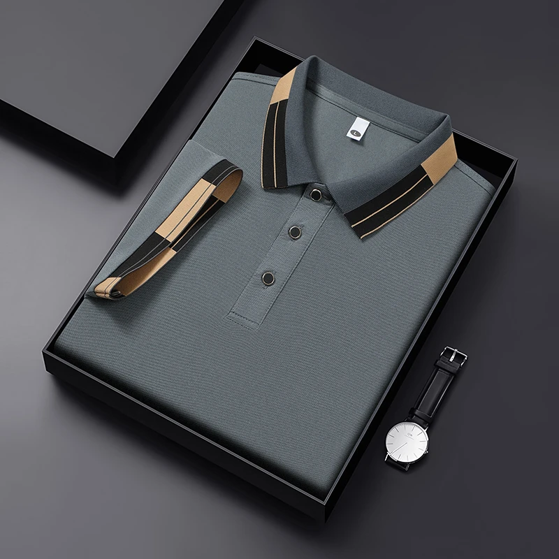 男士商务高档翻领短袖T恤夏季新款休闲时尚撞色冰感上衣POLO半袖